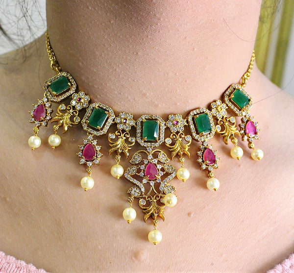 Multicolor Diamond Ganga Jamna Style Necklace