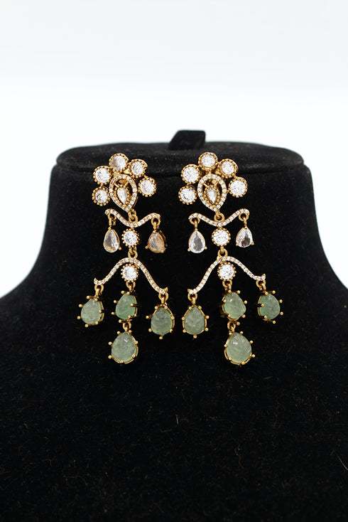 "Husn-e-Tarash" Hand Carved Mossinate Diamond Earrings