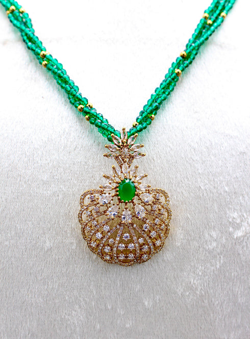 "ZUMURD" American Diamond and Emerald Mala