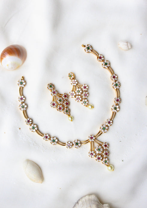 Gold Plated Statement Diamond Necklace