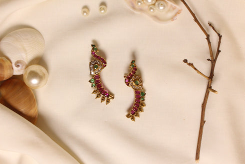 Gold Plated Handmade Kundan Peacock Earcuff