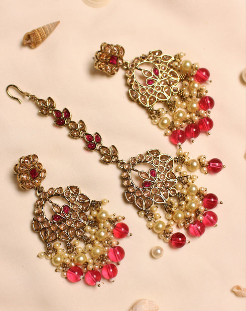 Polki Earrings and Maangteeka