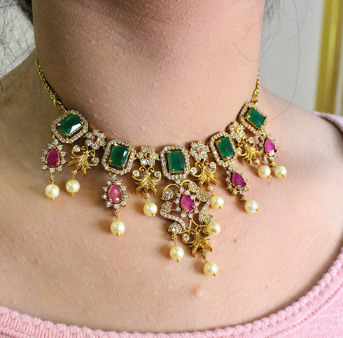 Multicolor Diamond Ganga Jamna Style Necklace