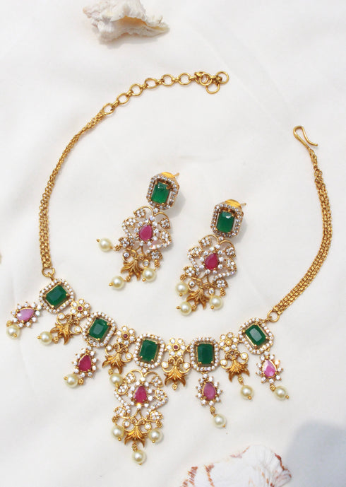 Multicolor Diamond Ganga Jamna Style Necklace
