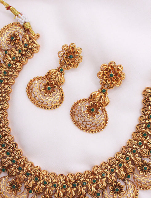 Gold Plated Handmade Necklace with Earrings