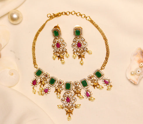 Multicolor Diamond Ganga Jamna Style Necklace