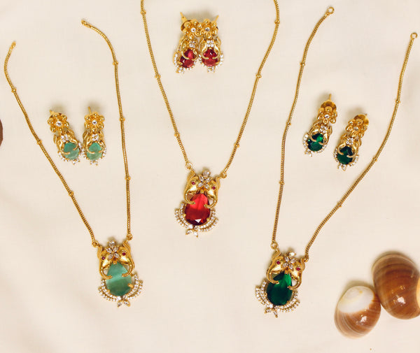 Elephant Design Chain Pendant with Earrings