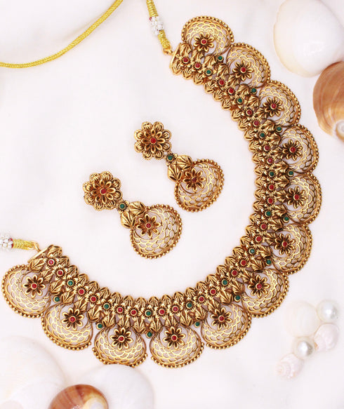 Gold Plated Handmade Necklace with Earrings