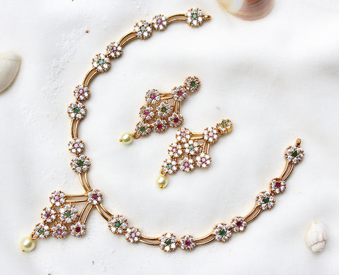 Gold Plated Statement Diamond Necklace