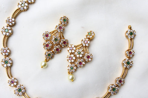 Gold Plated Statement Diamond Necklace