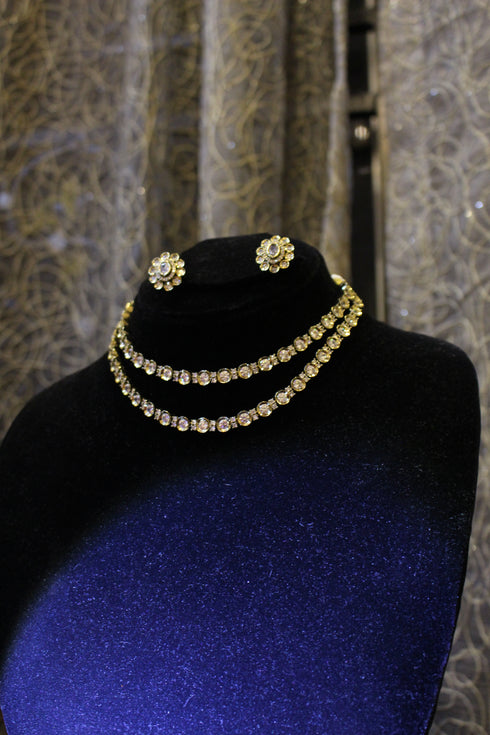 Gold Plated American Diamond Kundan Necklace