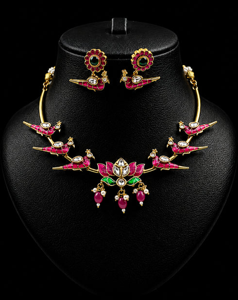 "Parinday" Gold Plated Kundan Hasli Necklace