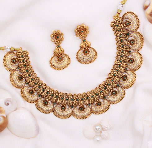 Gold Plated Handmade Necklace with Earrings