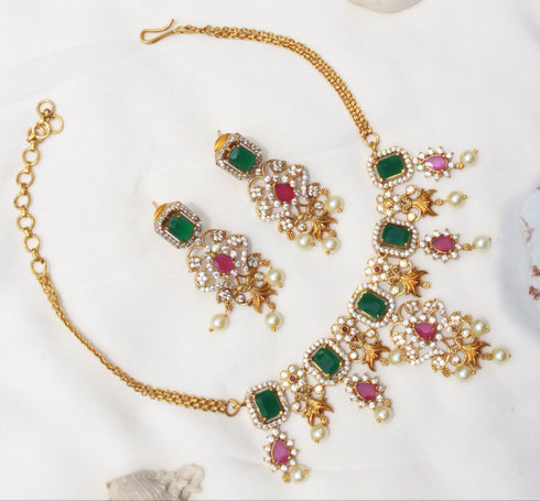 Multicolor Diamond Ganga Jamna Style Necklace