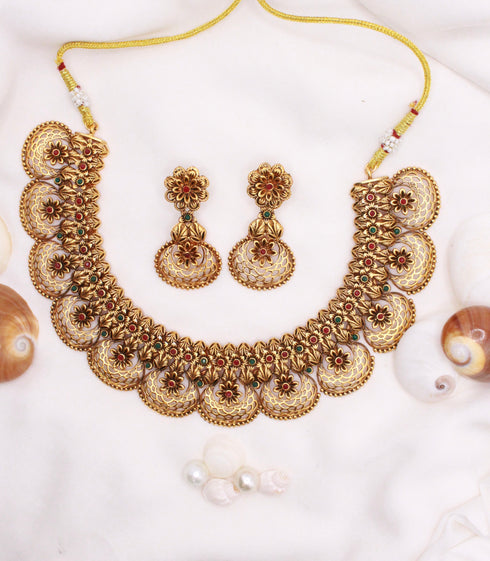 Gold Plated Handmade Necklace with Earrings