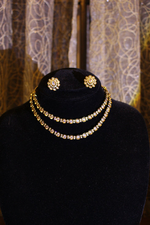Gold Plated American Diamond Kundan Necklace