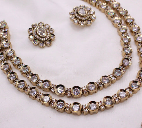 Gold Plated American Diamond Kundan Necklace