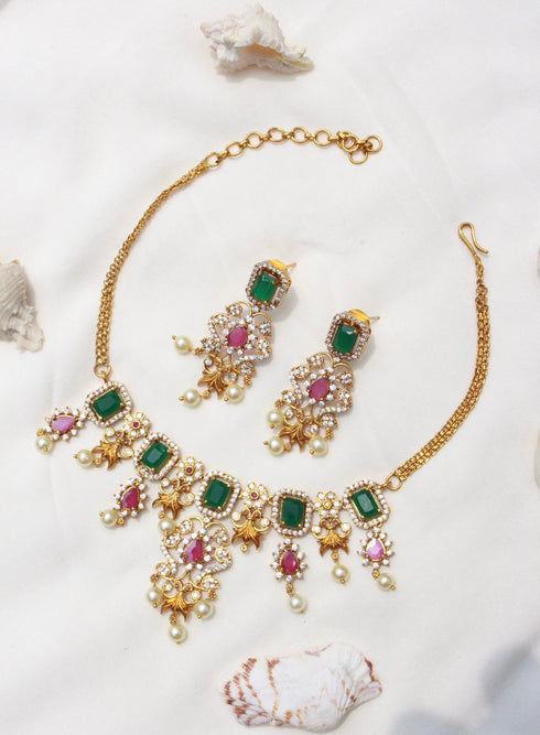 Multicolor Diamond Ganga Jamna Style Necklace