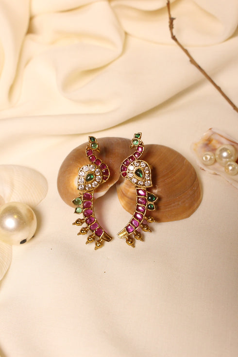 Gold Plated Handmade Kundan Peacock Earcuff