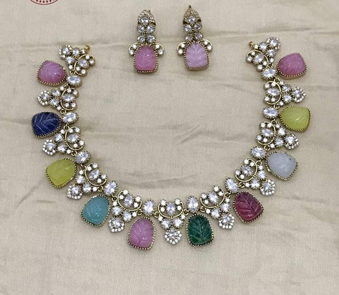 Hand Carved Stone studded Diamond Necklace