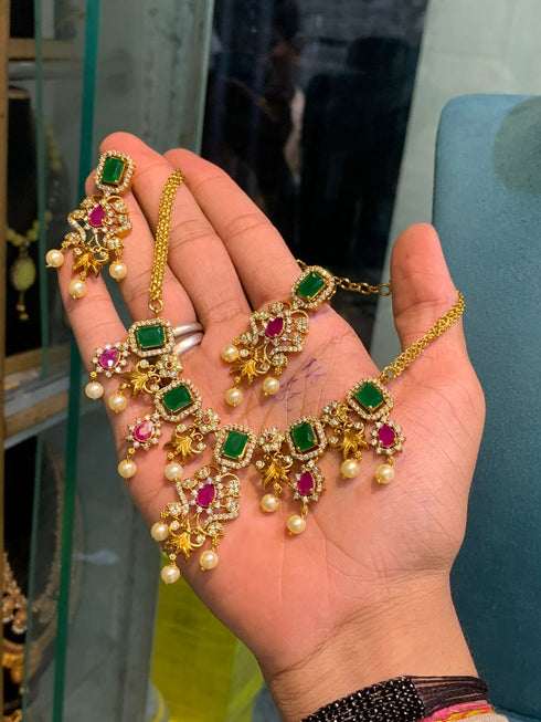 Multicolor Diamond Ganga Jamna Style Necklace