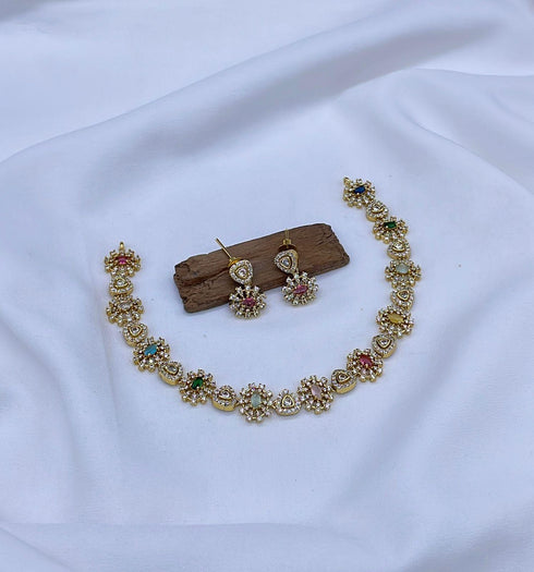 Naurattan Kundan Necklace with Earrings