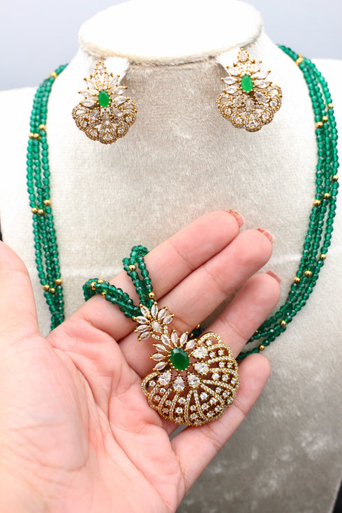"ZUMURD" American Diamond and Emerald Mala