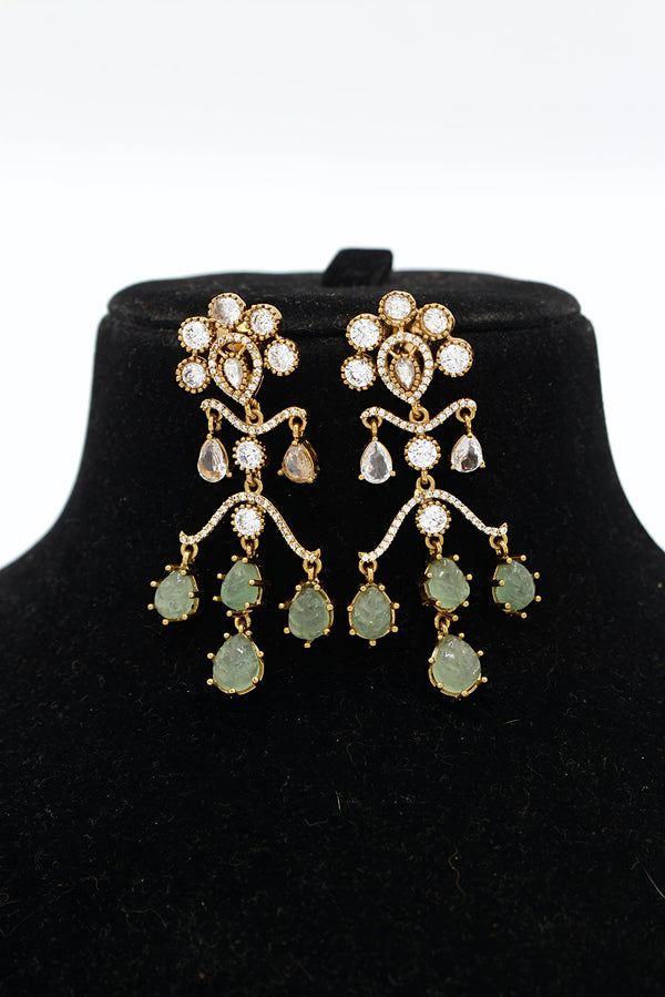"Husn-e-Tarash" Hand Carved Mossinate Diamond Earrings