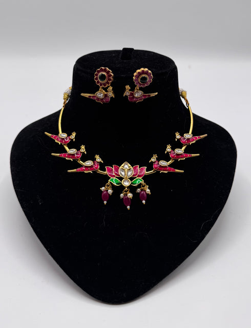 "Parinday" Gold Plated Kundan Hasli Necklace