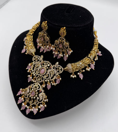 Victorian Style Kundan Necklace with Earrings