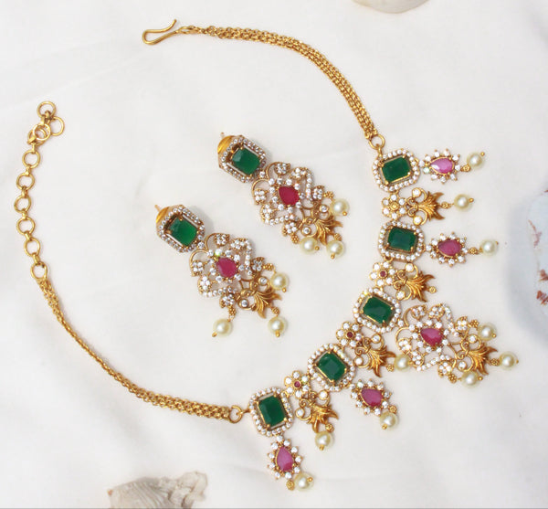 Multicolor Diamond Ganga Jamna Style Necklace
