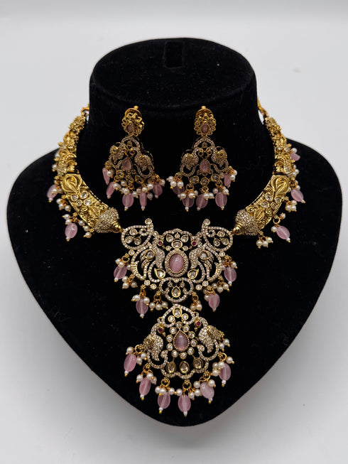 Victorian Style Kundan Necklace with Earrings