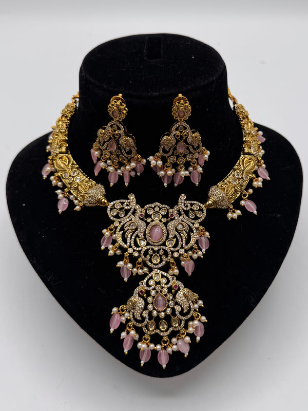 Victorian Style Kundan Necklace with Earrings