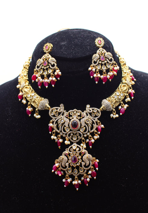 Victorian Style Kundan Necklace with Earrings