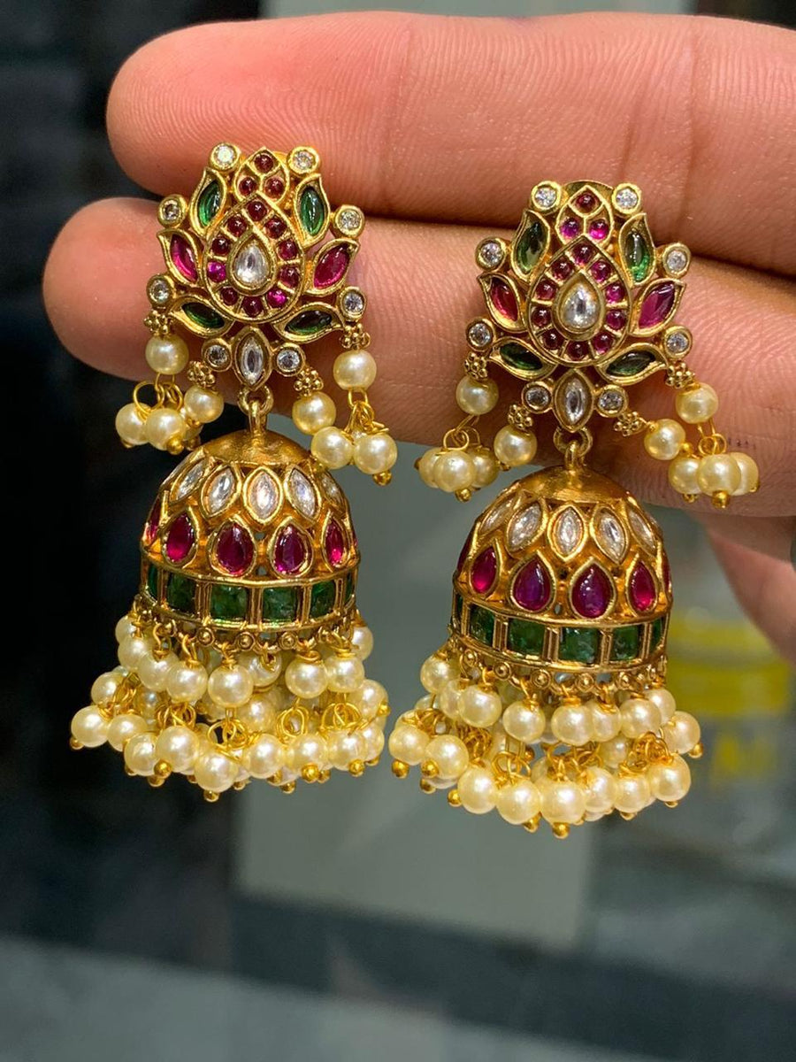 "Kanwal Jhumkay" Lotus Design Earrings